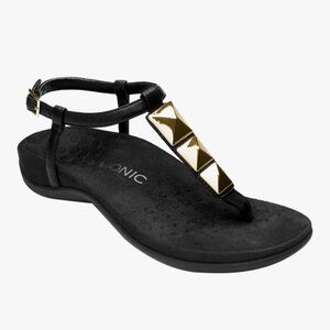 Vionic Black Sandals with Gold Pyramid Accents
